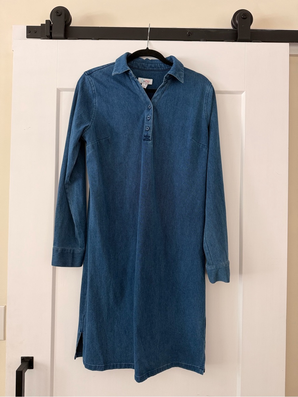 Denim&Co Blue Long-Sleeve Polo Denim Dress